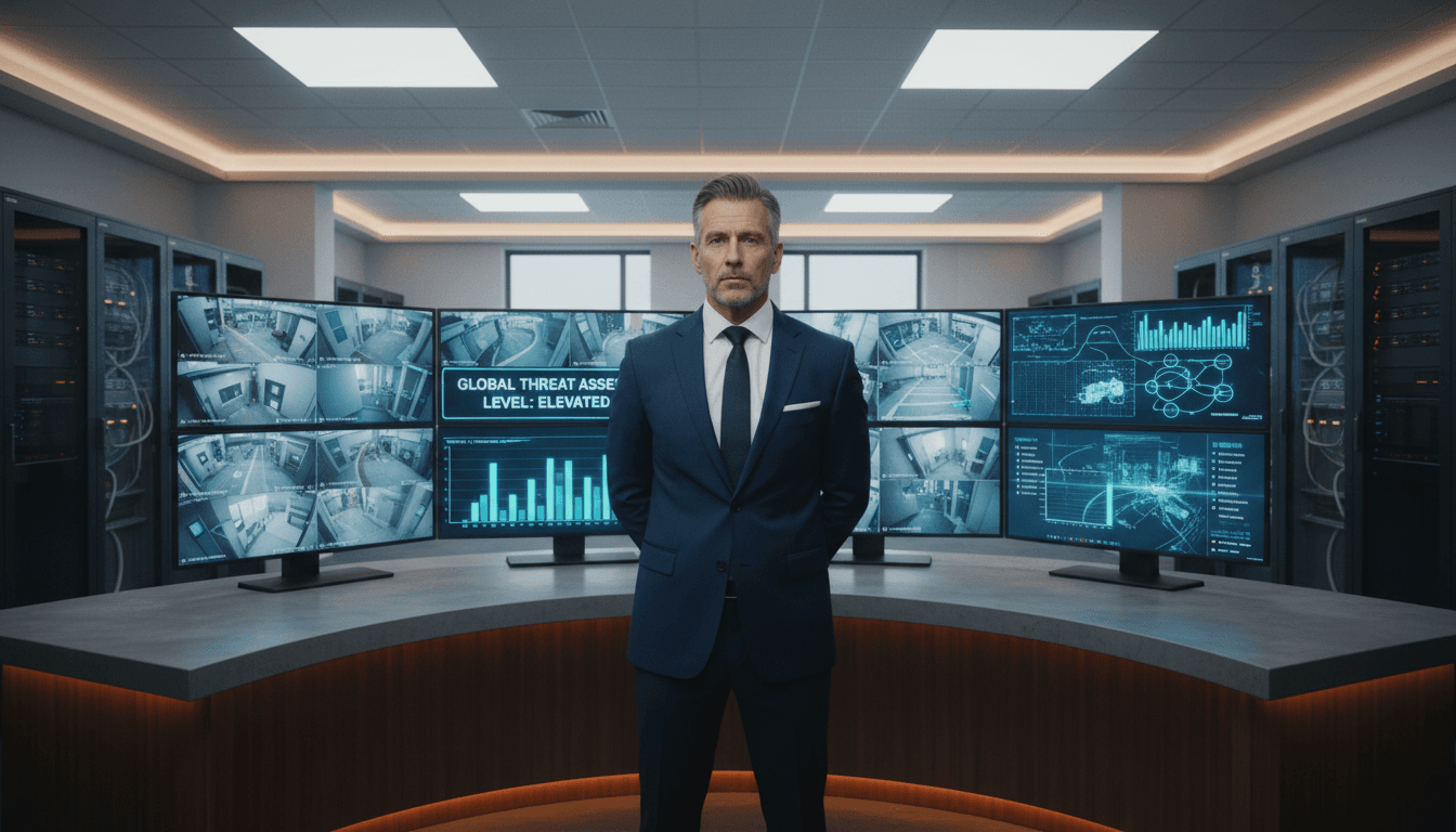 Security professional reviewing risk assessment data on multiple monitors